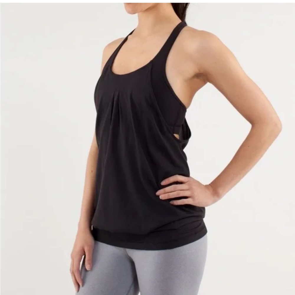 Black Lululemon No Limits Tank With Sports Bra Sz 2 - Picture 2 of 4